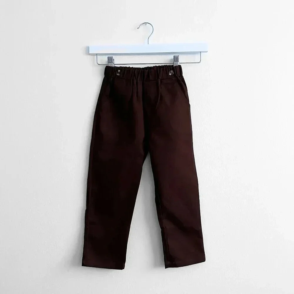 NWT Handsome Boys Dress Shirt, Bow Tie Pants & Suspender Matching Set Brown 6-9M